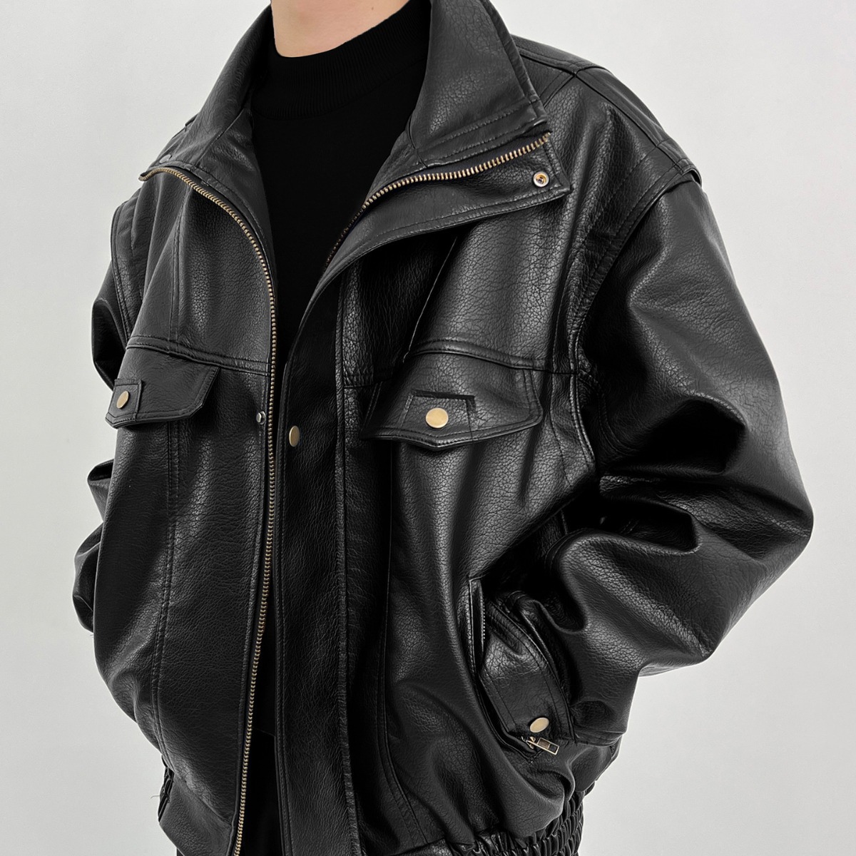 Vintage Windbreaker Nylon - Męska kurtka motocyklowa ze skóry PU,