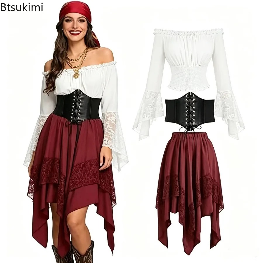 Vintage Fashion Dresses - Halloweenowa renesansowa asymetryczna spódnica Fairy Tail,